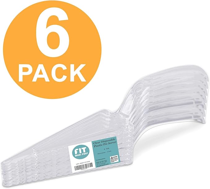 Fit Meal Prep 6 Pack 10 Inch Plastic Pie Server - Clear Disposable Cake Servers & Cutter Utensil, Heavy Duty Spatula for Serving Platter, Cutting Dessert, Pizza Pastry Slicer, Kitchen Knife