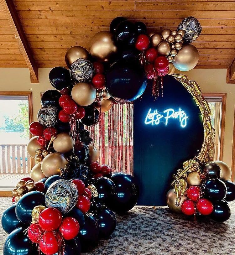 Red Black and Gold Balloons, 60Pcs 12 Inch Red and Black Gold Party Balloons Casino Theme Party Decoration for Graduation New Year Casino Movies Night Festival Birthday Party Decorations