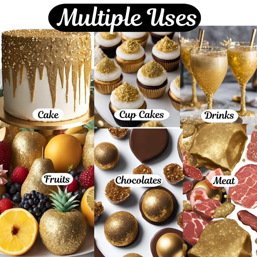 Dazzle Dust Edible Glitter Sprinkles for Cake Decorating, Drinks, Cookie, Icing, Dessert Decorations, Sparkly Luster, Food-Grade, Vegan, Gluten Free, Kosher, Bulk 10g, Gold