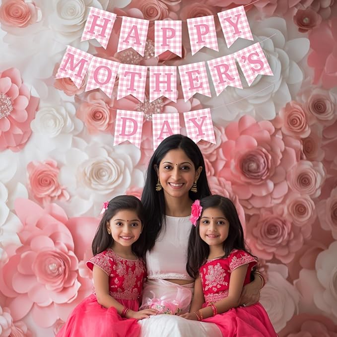 Happy Mother's Day Banner Set Decoration for Mother's Day Party Decorations Backdrop Garland for Mom Mother's Day Glitter Garland Photo Props (Pink)