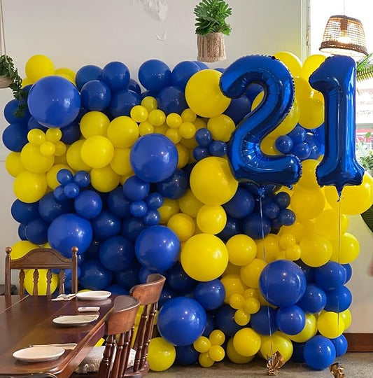 Blue and Yellow Balloons, 12 Inch Chrome Royal Blue and Yellow Confetti Latex Balloons for Graduation Celebrations Prom Baby Shower Birthday Party Decorations