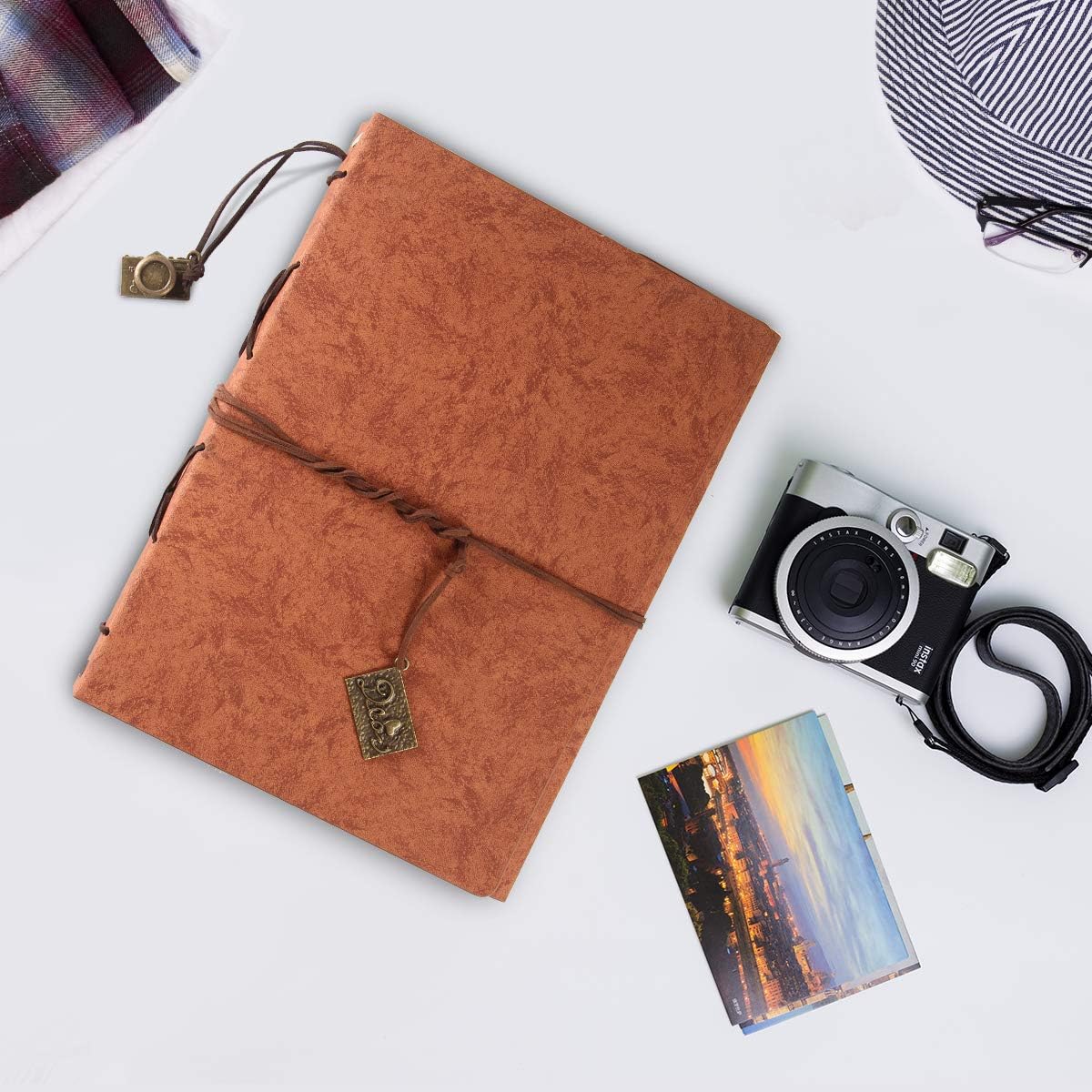 ThxMadam Orange Scrapbook Leather Photo Album Vintage Wedding Guest Book Memory Book with 60 Black Pages Present for Valentines Anniversary Motherâs Day Birthday Gift for Wife Mum Daughter Boyfriend