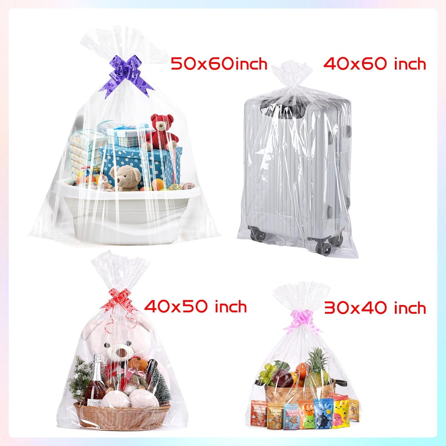 6PCS Extra Large Cellophane Gift Bags 40x60 Inch Jumbo Huge Storage Bags Clear Cellophane Wrap for Big Plush Toys Halloween Christmas Trees Suitcas Mini Bikes Car Seats 2.5 Mil Thick