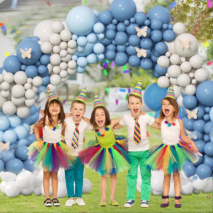 412Pcs Dusty Blue White Sand Balloon Arch Garland Kit,18 12 10 5 Inch Slate Fog Baby Blue Macaron Blue Sand White for Birthday Baby Shower Wedding Bridal Gender Reveal Decorations