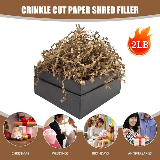 Tisspoms Kraft Brown Crinkle Cut Paper Shred Filler, 2 LB Basket Filler Shredded Paper, Confetti Stuffing for Basket Filling, Halloween, Christmas, Birthdays, Gift Wrapping, Stuffer Party Supplies