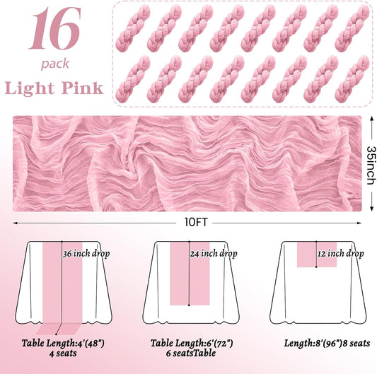 16Pack Pink Table Runner 10FT Cheesecloth Table Runner 35x120Inch Long Boho Cheese Cloth Table Runners Rustic Gauze Table Runners for for Party Wedding Bridal Shower Baby Shower Decorations