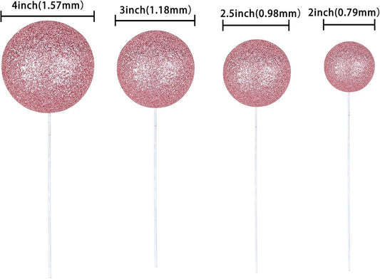 30Pcs Balls Cake Topper Glitter Foam Ball Cake Picks Faux Pearl Ball Shaped Cupcake Insert Cake Topper for Baby Shower Wedding Anniversary Kids Birthday Graduation Party Cake Decorations Pink