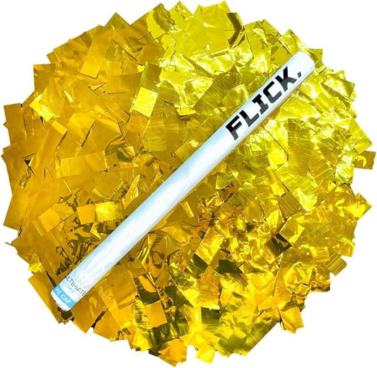 Ultimate Confetti - 8 Pack Gold Metallic Foil Confetti Wands - Handheld 14" Mylar Shinny Confetti Flick Flutter Sticks For Wedding, Birthday, Parties & Live Events - 2 Handfuls, 1.5 oz Each Stick
