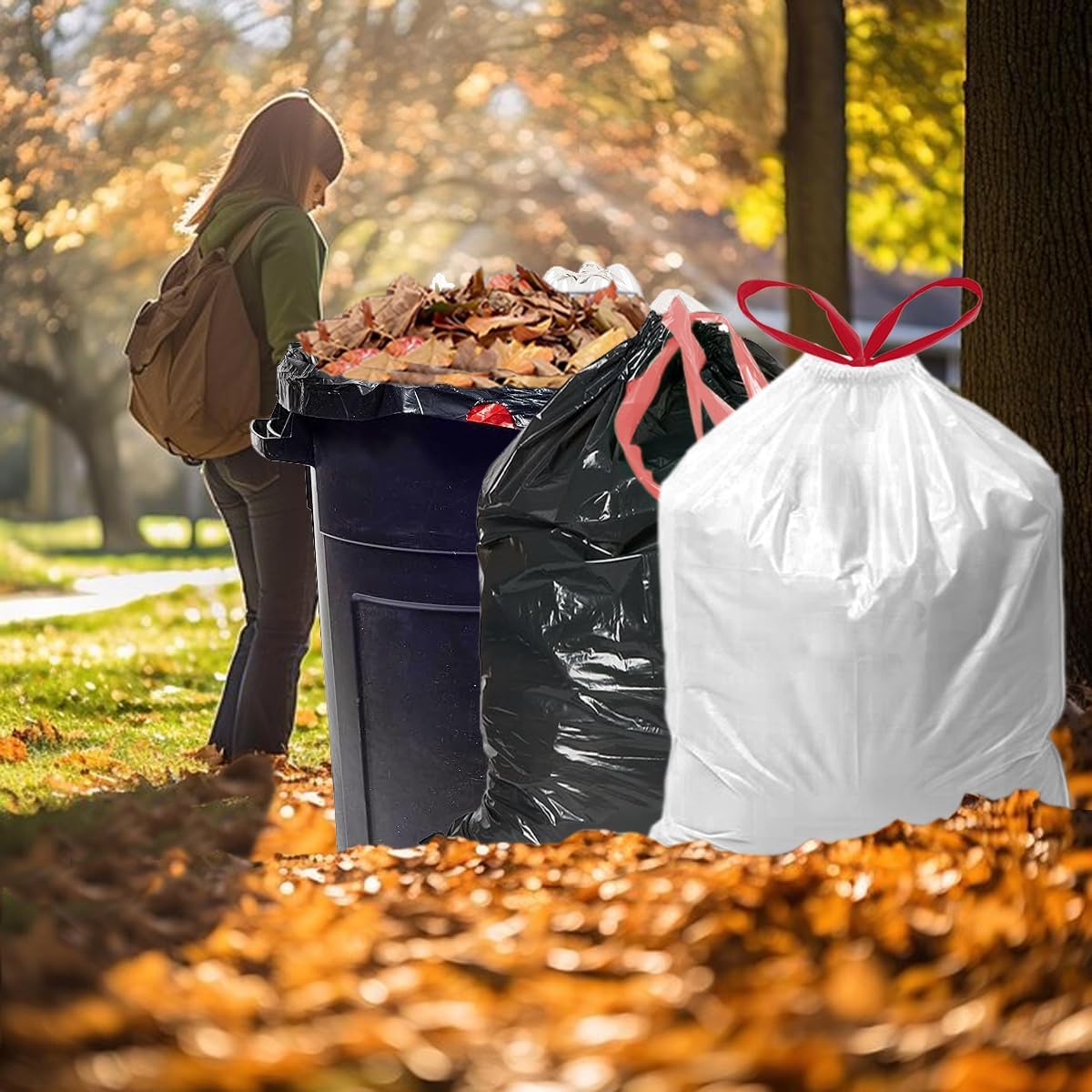 39 Gallon Lawn & Leaf Trash Bags Drawstring, 50 Count, Heavy Duty White & Unscented Plastic Bags, Multi-purpose Garbage Bags for Home Commercial, Outdoor, Construction, Industrial