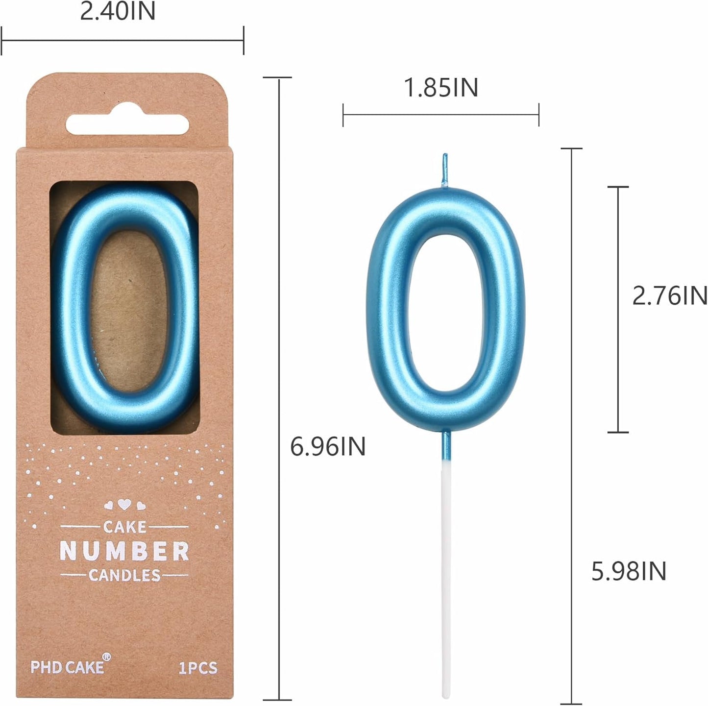 PHD CAKE 2.76 Inch Classical Blue 0 Number Birthday Candles, Cake Candles for Party Celebration