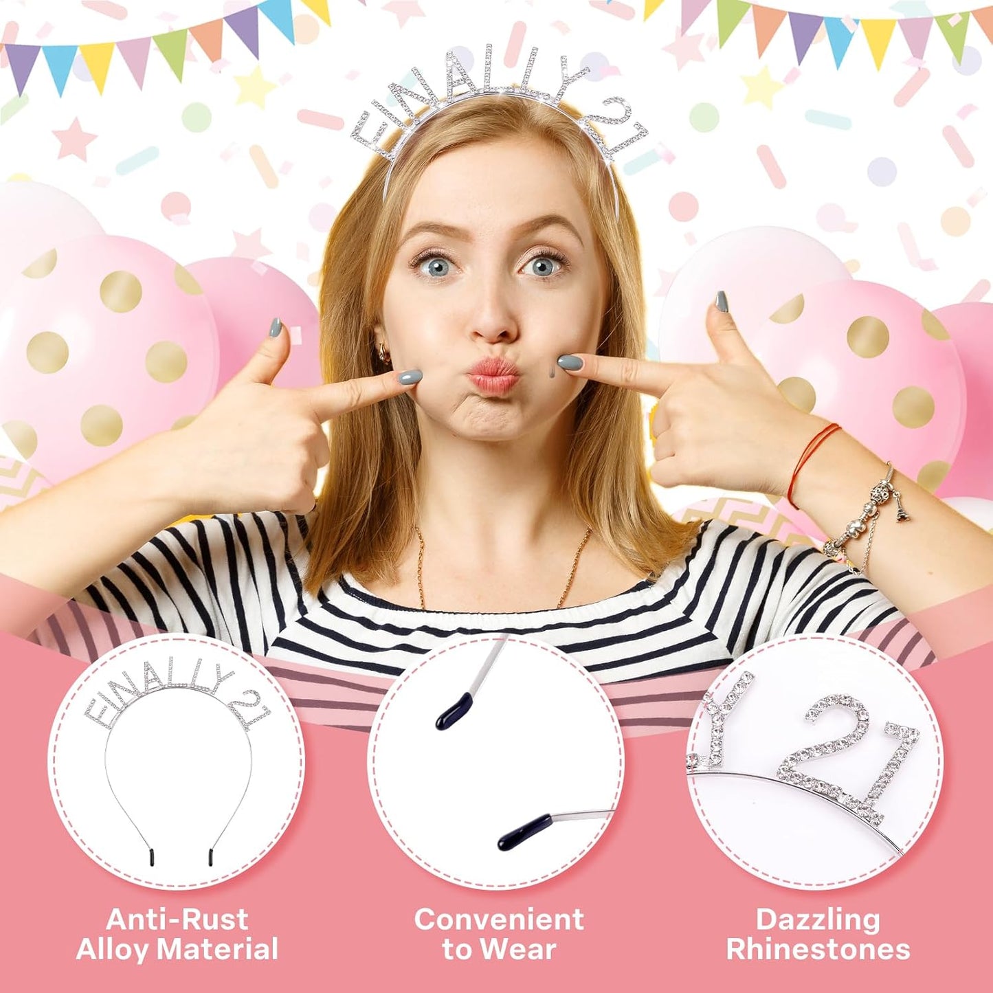 Finally 21 Birthday Sunglasses with Crown, 21st Birthday Gifts Decorations for Women, Birthday Glasses Headband Tiara