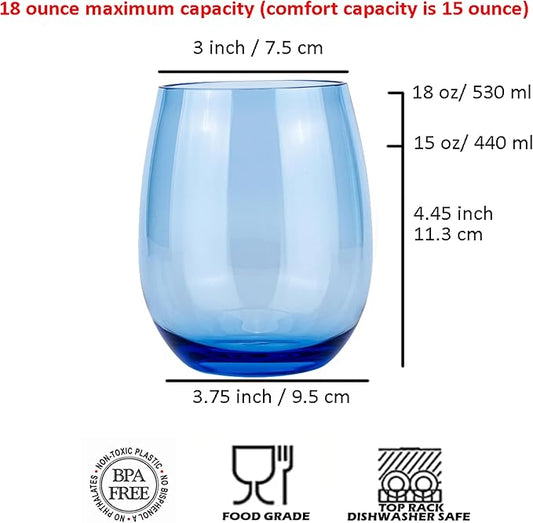 KOXIN-KARLU Classic 18-ounce Acrylic Stemless Wine Glasses, Unbreakable Mixed Drinkware Plastic Tumbler, set of 6 Mixed Color