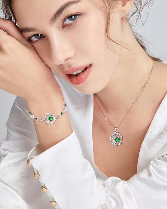 FANCIME Valentines Day Gift Tree of life Birthstone Bracelet for Women Sterling Silver Tree Jewelry Birthstone Charm Bracelet Gemstone Anniversary Birthday Gifts for Wife Mom Her