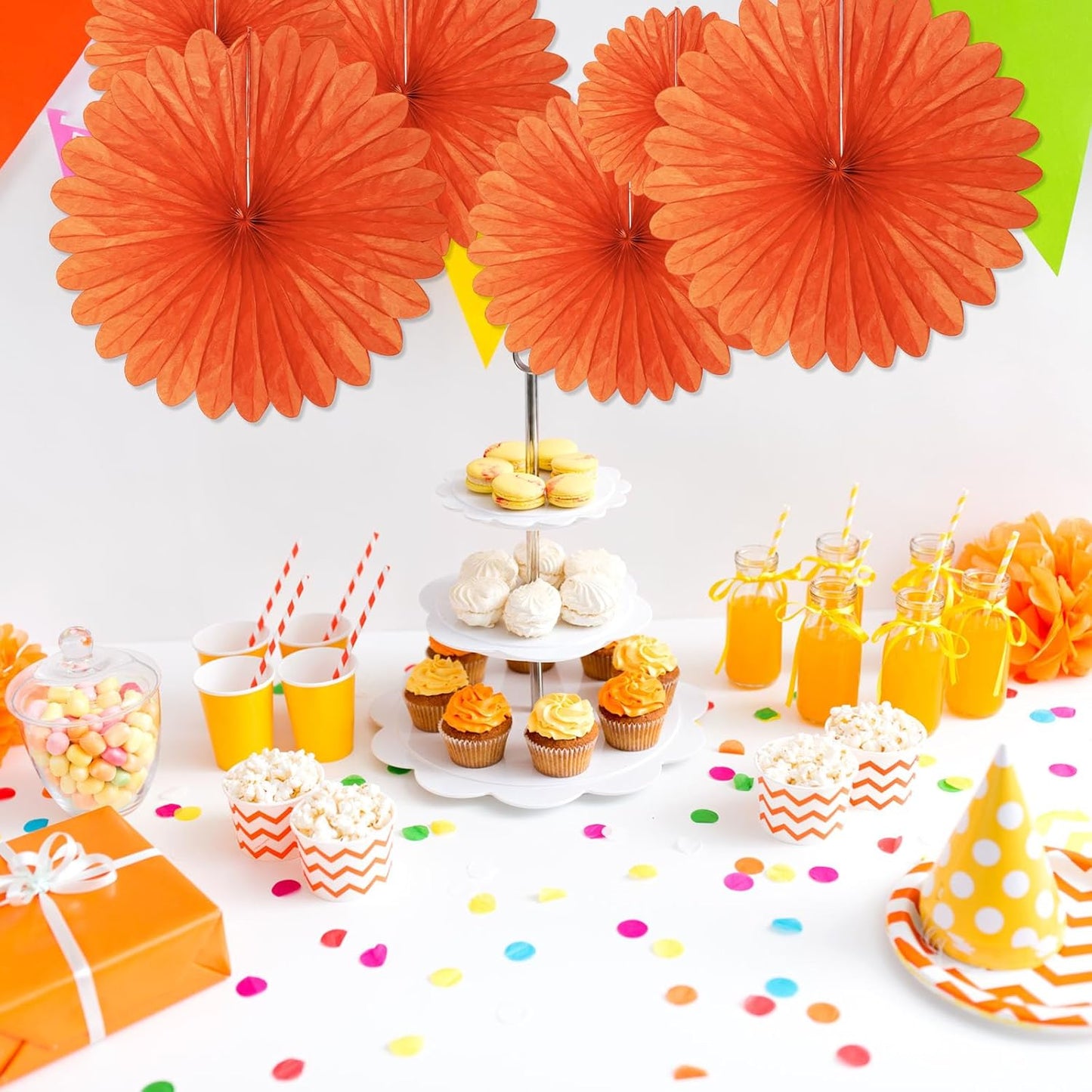 20 Pcs Orange Hanging Paper Fan, Round Paper Fans Decorations Set for Weddings, Birthdays, Engagement, Bridal Shower, Baby Shower Event, Graduation, Party Supplies Decor