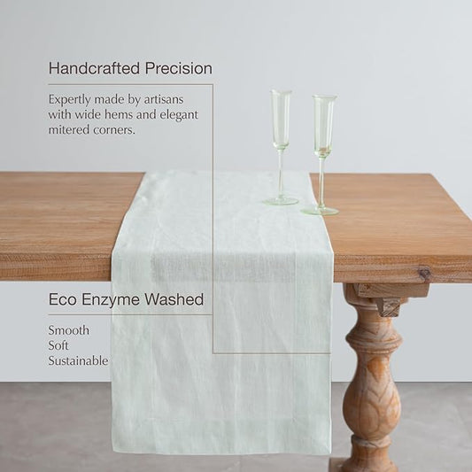 185gsm Rain Dew Hemp Table Runner – Natural Hemp Beige, Handcrafted, Eco-Friendly, Durable Dining Table & Sideboard Decor(Mint Green, 14 x 49 Inch)