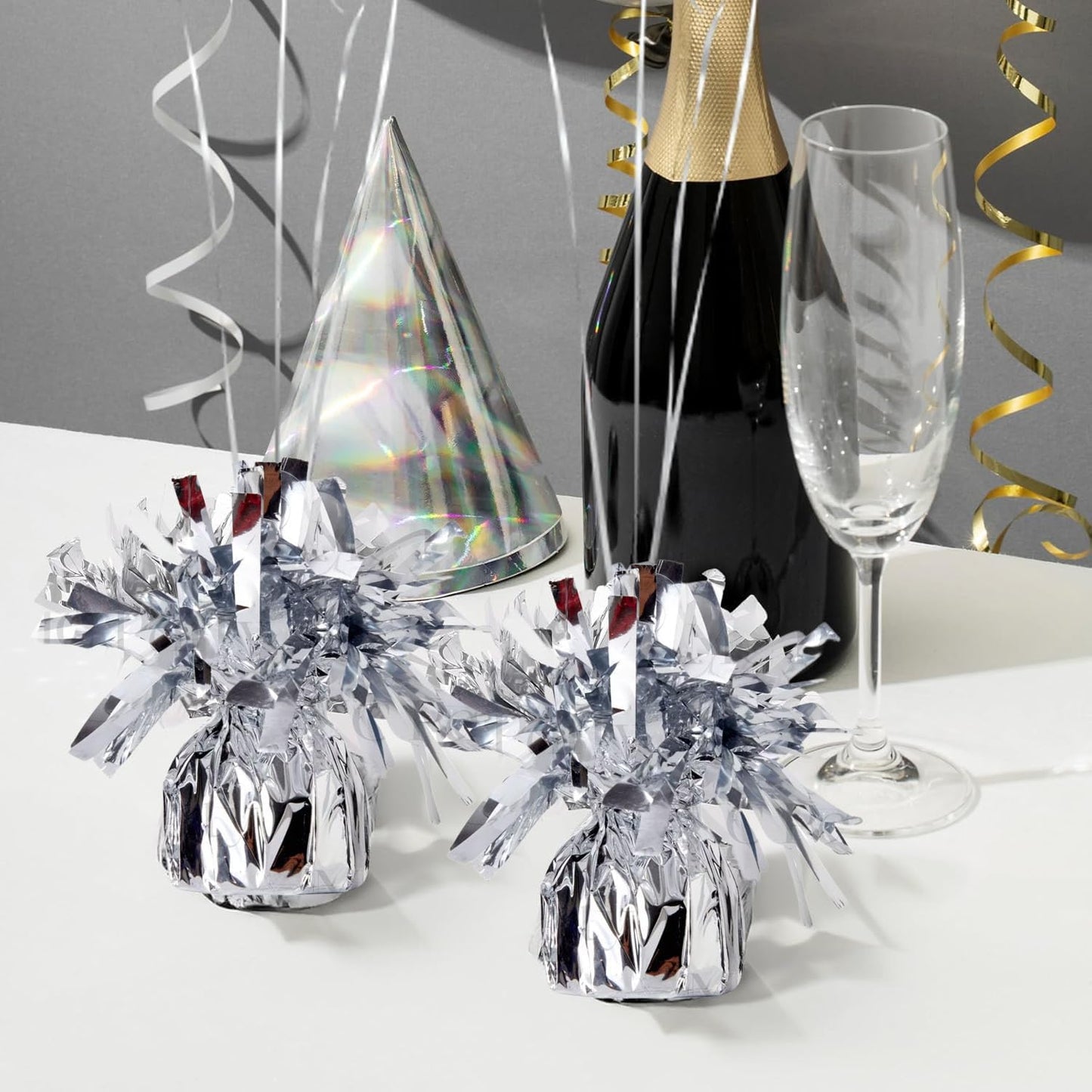 Balloon weights, 12 pieces, aluminum foil, suitable for birthday parties, gatherings, weddings, dinners and other occasions, weight 0.36bl(Silver)
