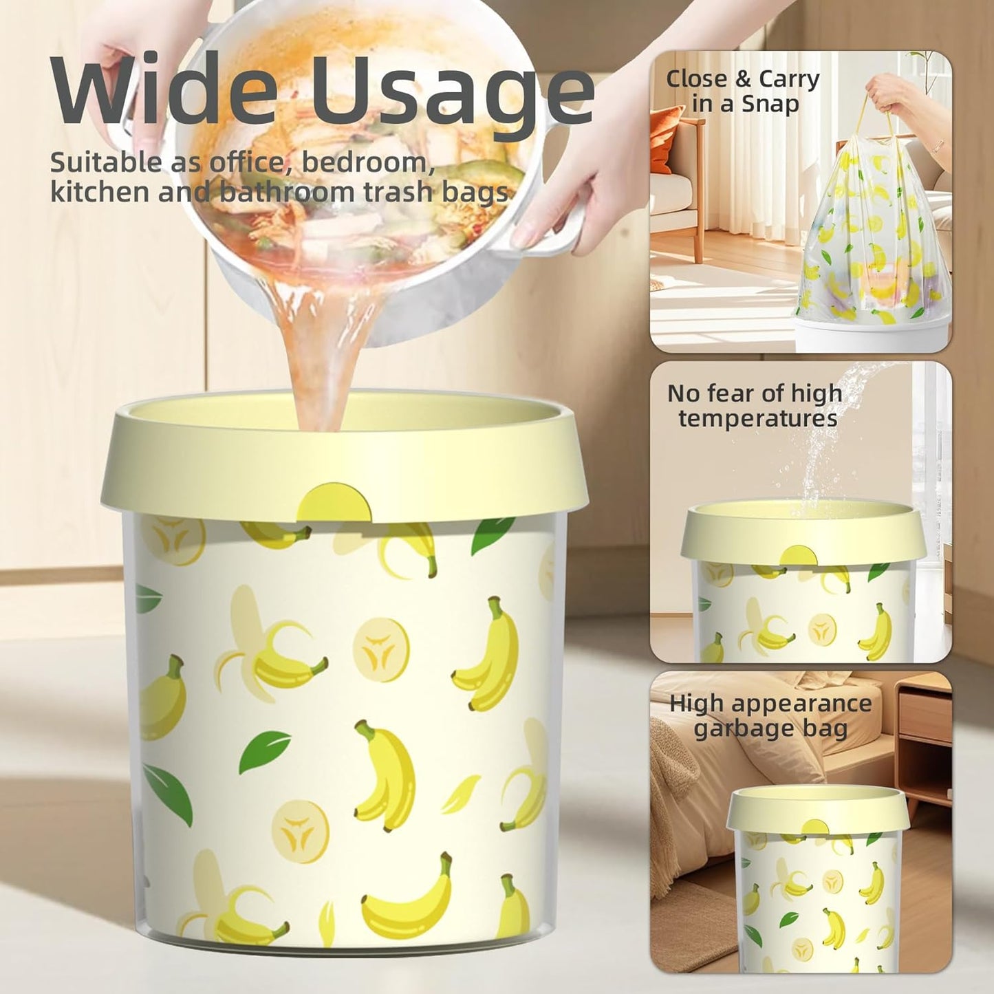 4 Gallon Small Trash Bags Drawstring,4 Gal Trash Can Liners,Small Bathroom Garbage Bags Scented,Tear Resistant Garbage Bags,50 Count Trash-Can-Liners (Banana)