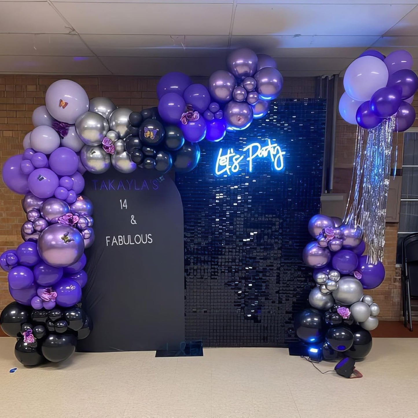 Purple and Black Balloon Arch Kit, 132Pcs Explosion Star Metallic Silver Purple Black Confetti Balloon Garland kit Different Size Balloons for Halloween Graduation Birthday Party Decorations