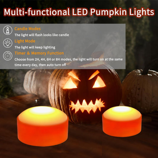 Halloween LED Pumpkin Lights, 6 Pack Battery Operated Jack-O-Lantern Lights with Remote Control and Timers, Orange Flickering Flameless Candles Ideal for Halloween Pumpkin Decorations