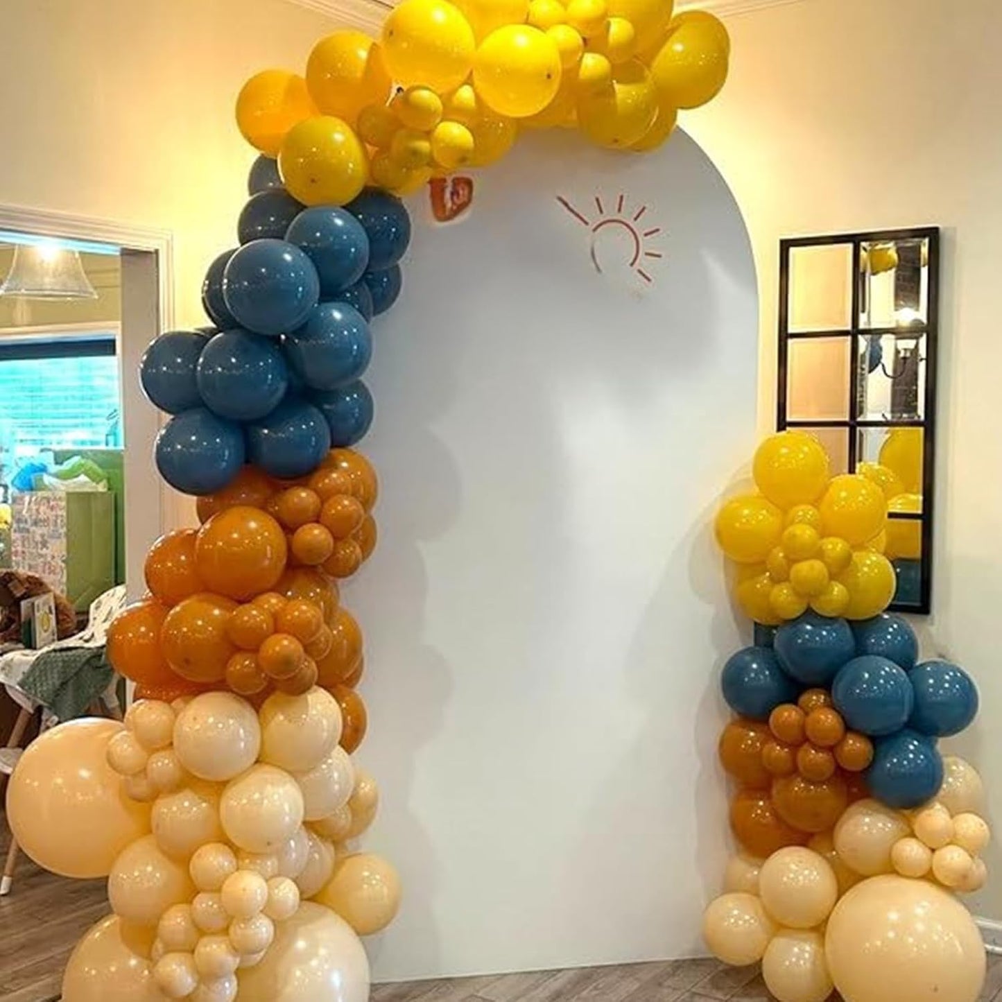 Retro Blue Yellow and Orange Balloons, 60PCS 12 Inch Slate Blue Burnt Orange Mustard Yellow Balloons for Here Comes the Son Baby Shower Kids Birthday Party Boho Party Decorations