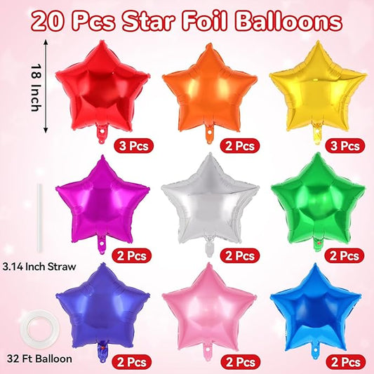 20 Pcs Star Balloons,18 Inch Mixed Color Star Foil Balloons,Stars Shaped Balloon Mylar Helium Balloon for Birthday Party Anniversary Wedding Baby Shower Decorations (Mixed Color)