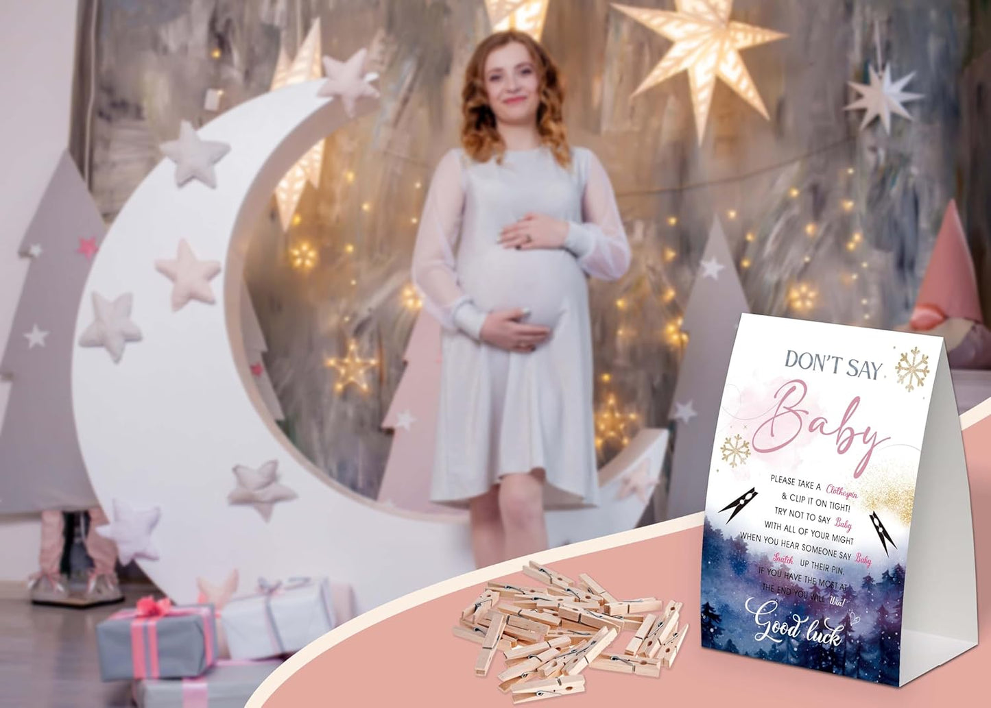 Winter Boho Starry Sky Shower Decorations,Don't Say Baby Baby Shower Game,Gender Neutral Baby Shower Decorations,Small Clothespin Game,Baby Shower Ideas,Baby Shower Games 50 Guest,Party Games