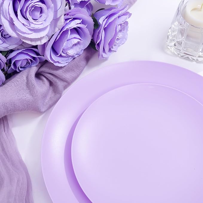 EI 150pcs Purple Plastic Plates for Party,Fancy Disposable Plates,Heavy Duty Plastic Dinnerware Set for Wedding,Easter,Afternoon Tea Party,Spring,Mother's Day,Valentine's Day