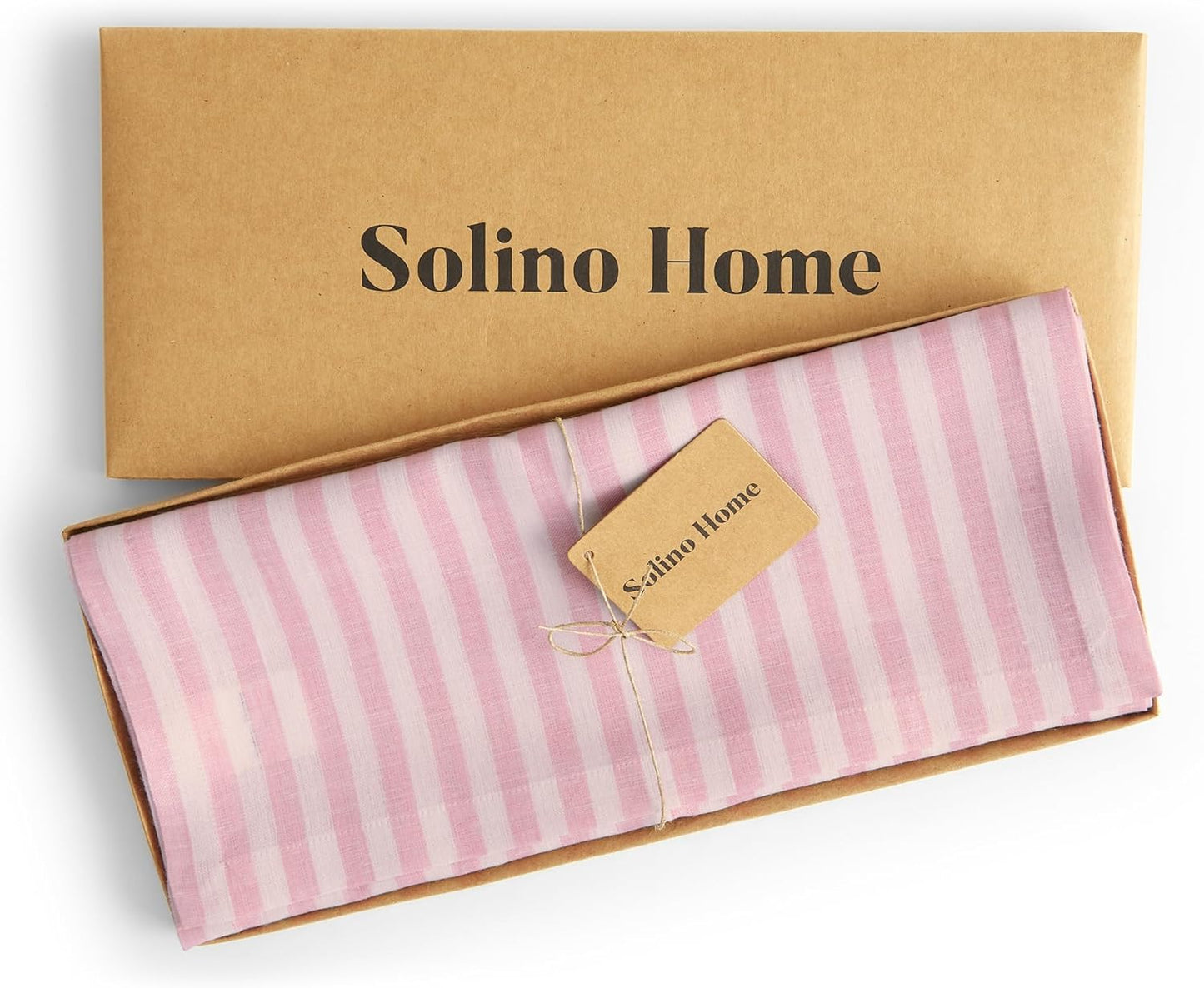 Solino Home Linen Table Runner 90 Inches Long - Amalfi Stripe, 100% Pure Linen Cherry Blossom and White Table Runner 14 x 90 Inch for Dining