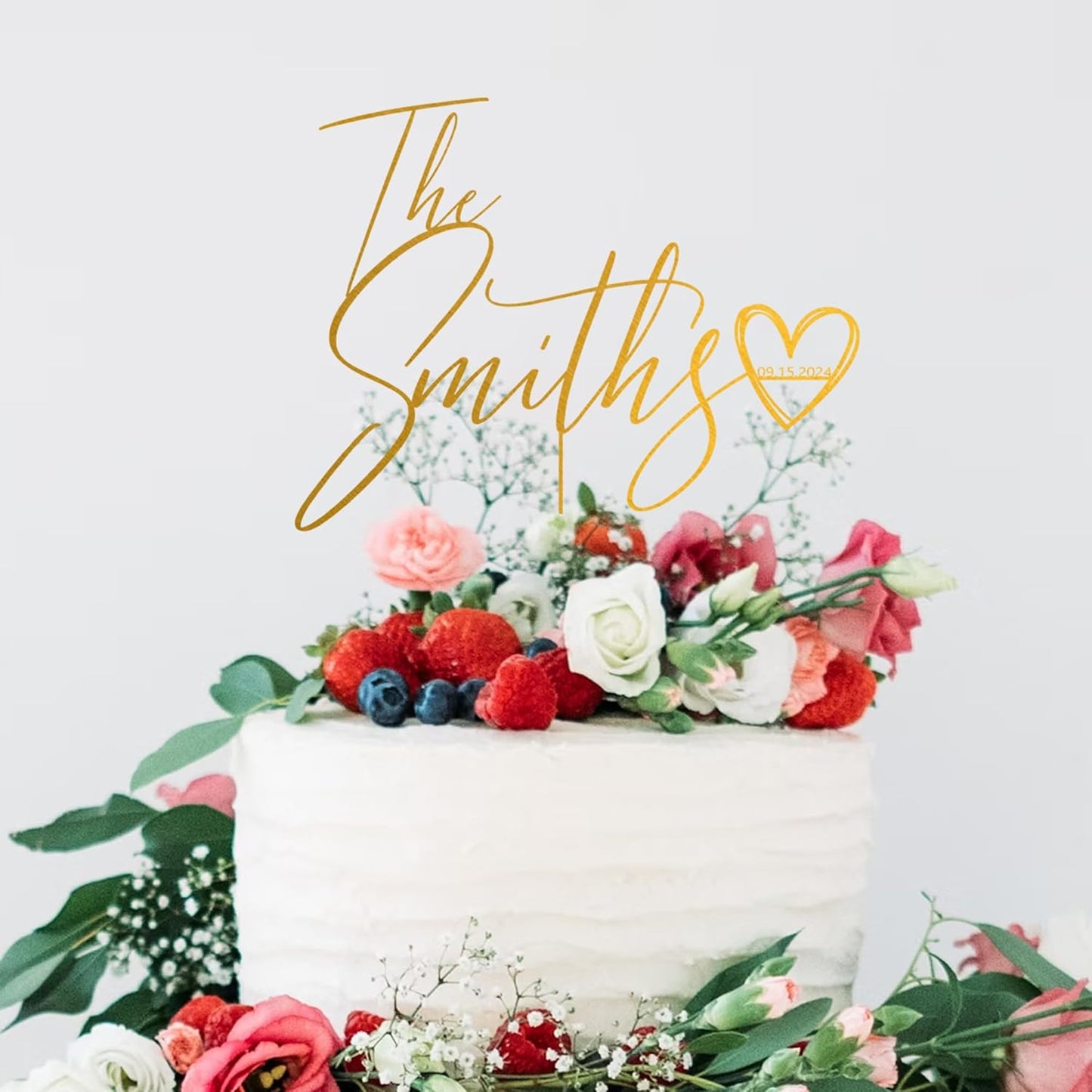 Noni Luxury Personalized Wedding Cake Topper with date and heart, Custom Couples Script Cake Topper for Weddings, Rustic Cake Topper, Mr and Mrs Cake Toppers for Wedding, Custom Cake topper