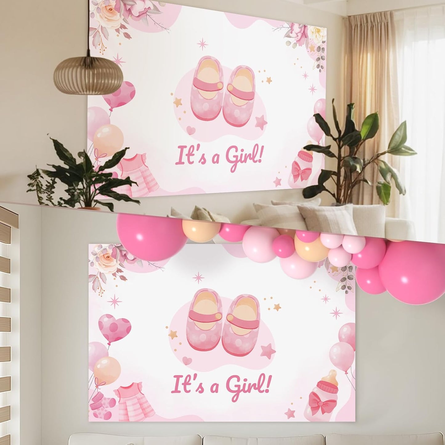 Baby Shower Balloons - Girl Babys Shower Decor , Baby Showers Decorations , Baby Shower Decors , Carry a Background Cloth And 4 Baby Balloon Boxes