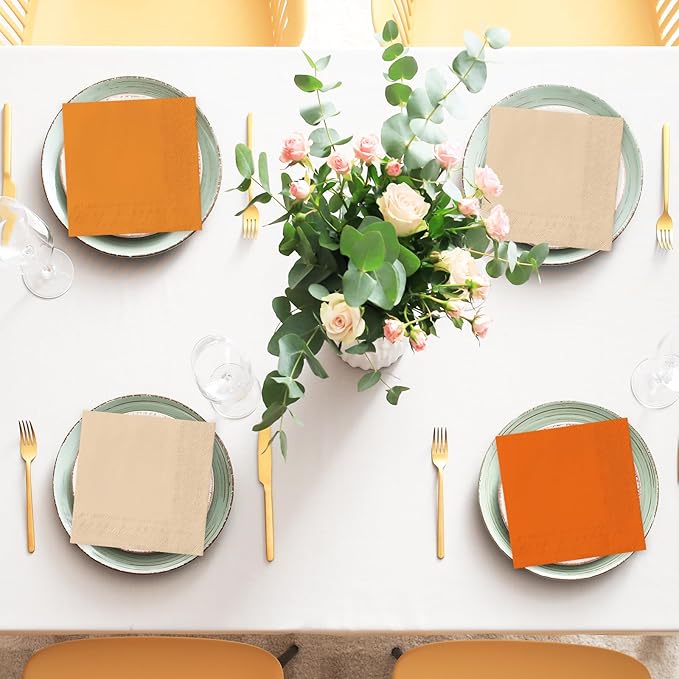 Whaline 150 Pack Fall Color Orange Napkins 6.5 x 6.5 Inch 3 Colors Disposable Paper Napkins Orange Theme Fall Dinner Napkins for Autumn Thanksgiving Party Celebration Supplies Table Decorations