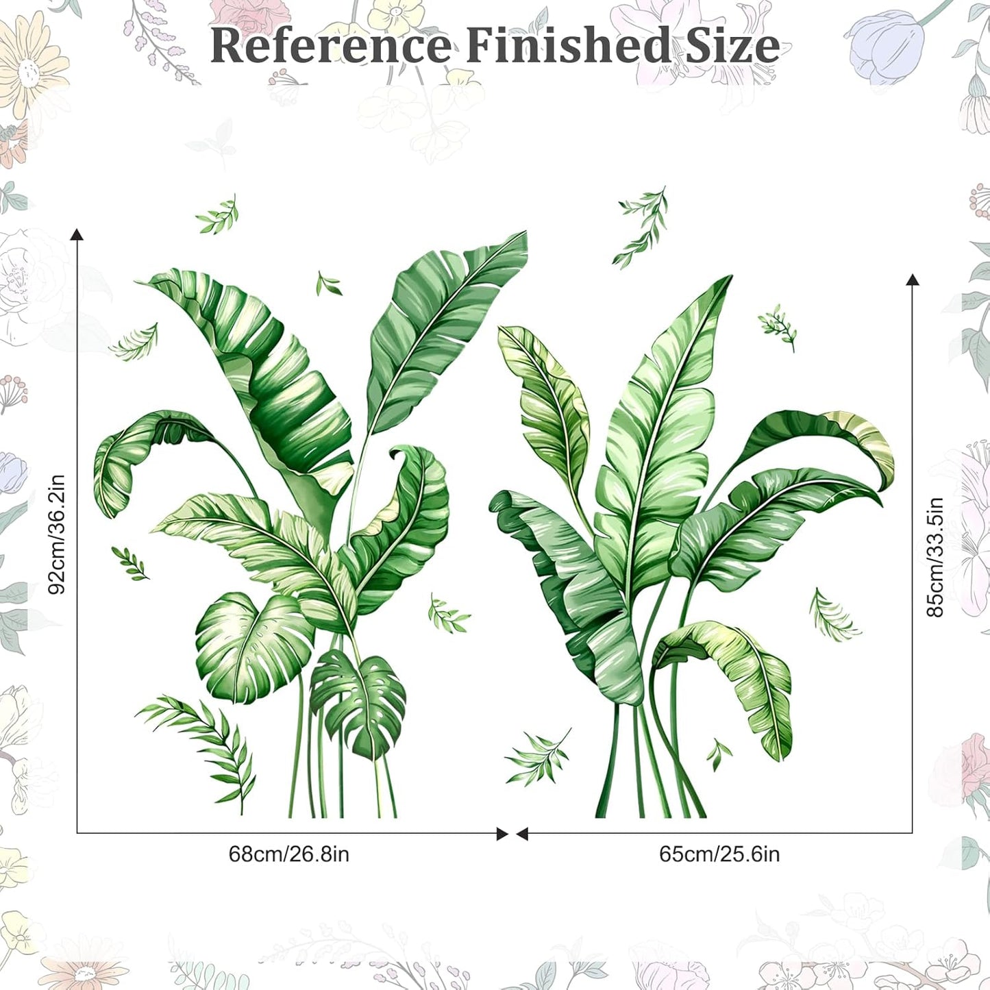 Tropical Palm Leaves Wall Decals, Large Green Plants Wall Stickers Vinyl Peel and Stick Wall Decal Self Adhesive Wall Art Sticker for Aisle Bedroom Office Sofa Backdrop Home Decor