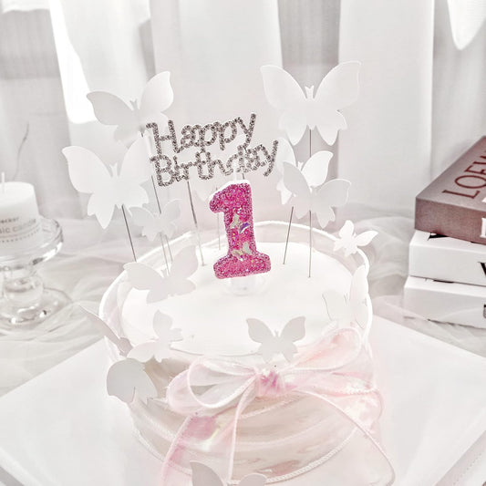 Birthday Candles, Number Candles for Birthday Cakes with Butterfly, Pink Birthday Candles Sparklers, 3.2" Cake Candles for Cake Topper Decoration, Party/Festival Celebration(Number 3)
