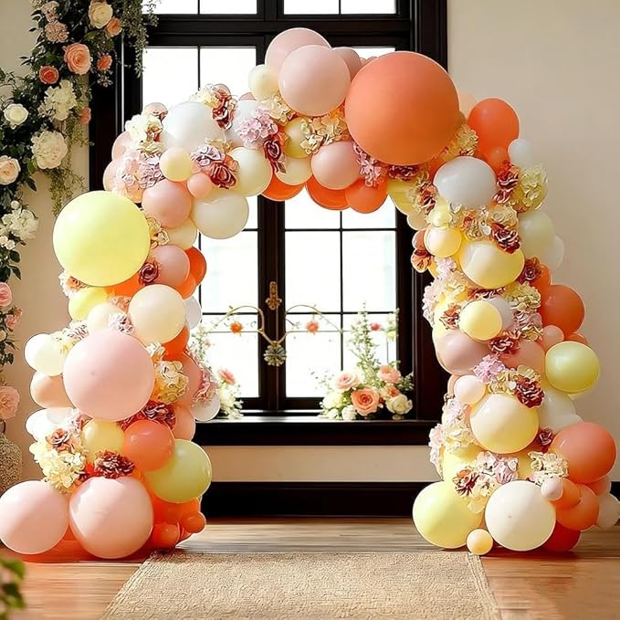 Pink Yellow Peach Balloons with Hydrangea Artificial Flowers, Double Stuffed Pastel Pink Coral White Ivory Balloon Arch for Wildflower Baby Shower Birthday Bridal Shower Easter Tea Party Decor