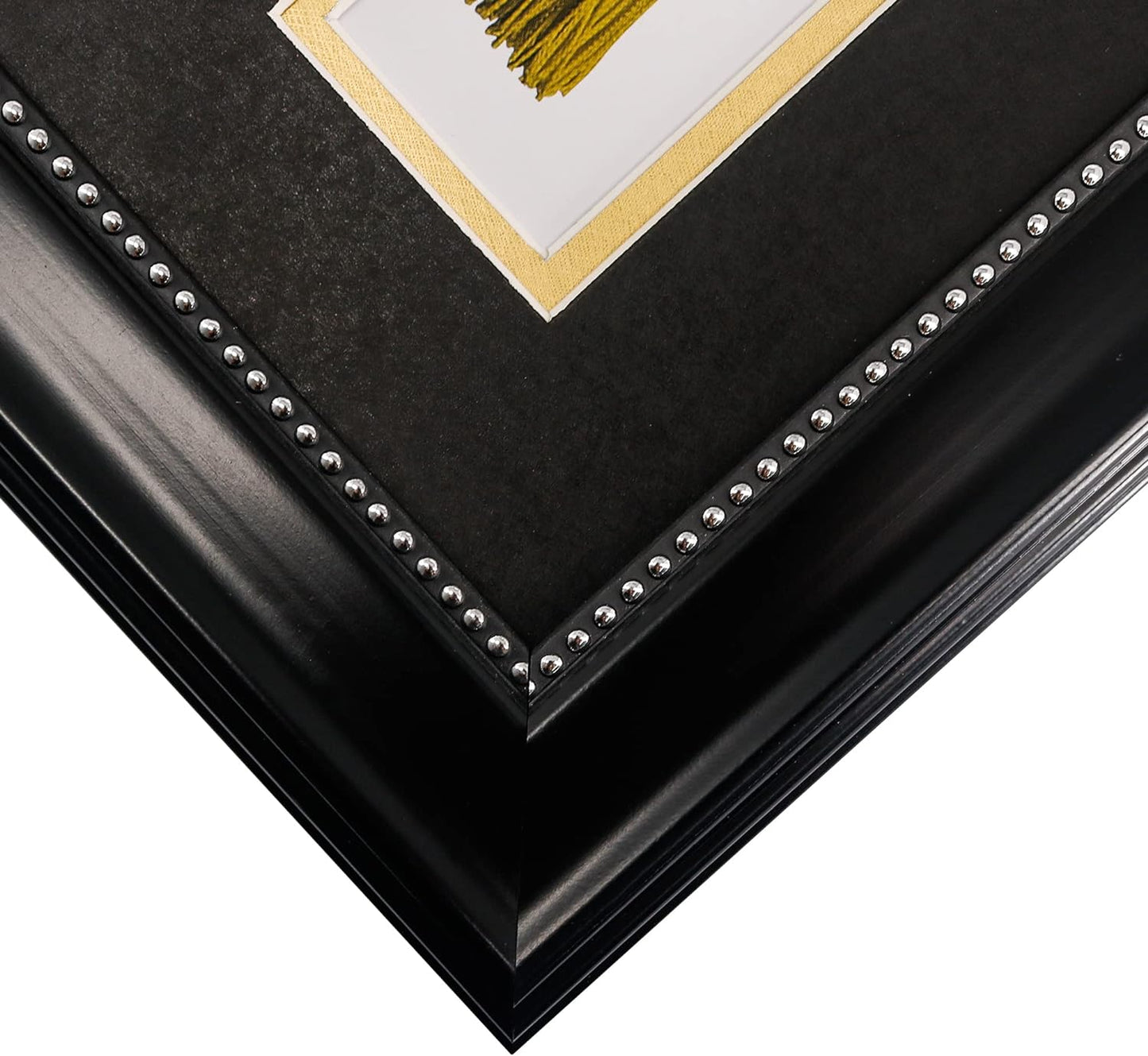 GraduationMall 11x22 Black Diploma Frame with Tassel Holder and Picture for 8.5x11 Certificate 5x7 Photo,Real Glass,Black over Gold Mat