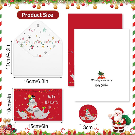 Christmas Cards with Envelopes & Stickers, 36 Pack 4x6 Inch Merry Christmas Cards, Funny Holiday Card, 6 Assorted Designs Greeting Card for Xmas