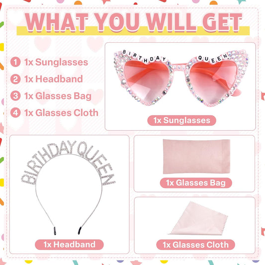 Birthday Queen Sunglasses with Crown, Birthday Glasses Headband Tiara for Women, Gifts Accessories Decorations