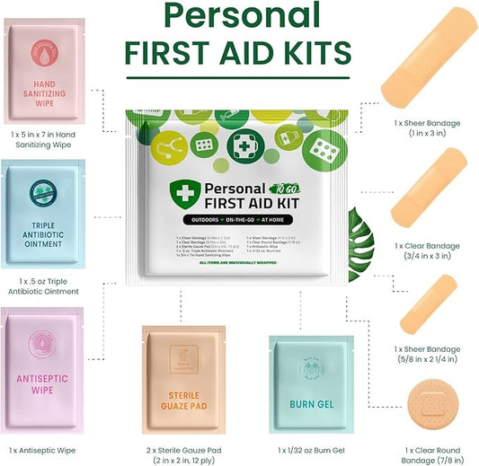 Portable Travel Size First Aid Kit - 60 Pack Case | Perfect for Home, Office, Car, School, Business, Travel, Hiking, Hunting, and Outdoors | Individually Wrapped First Aid Products (Green)