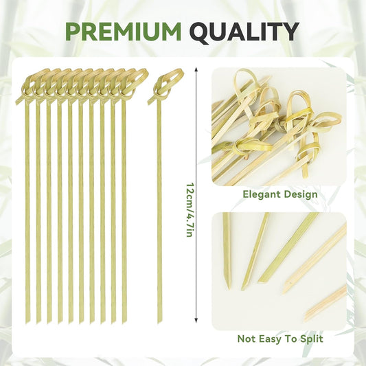 200PCS Cocktail Picks Bamboo Skewers for Appetizers, Fancy Toothpicks for Appetizers, 4.7 Inch Long Decorative Knot Bamboo Cocktail Sticks for Party Drinks Food Fruit Charcuterie Boards Accessories