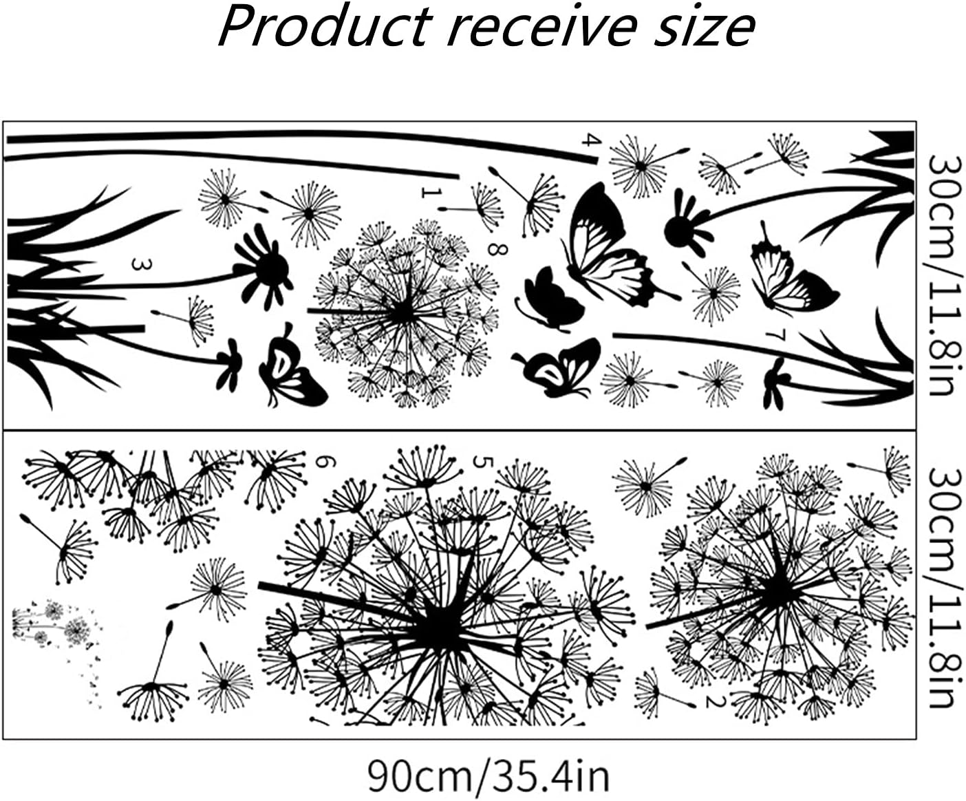 2 Set Dandelion Wall Decals, Flower Stickers, Murals With Butterflies for Bedroom, Office, Bathroom, Living Room - Removable Floral Peel and Stick Art Decoration