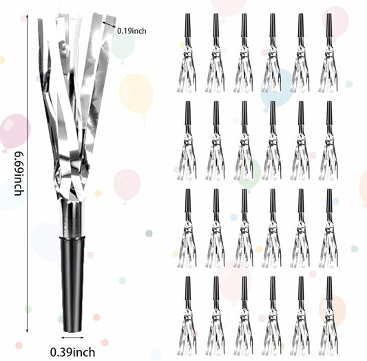 Silver New Years Noise Makers 24 PCS NYE Party Blowers Blowouts New Years Eve Games Favors Supplies Birthday Pep Rally for Adult Prank Graduation Sporting Events Horns Noisemakers Accessories