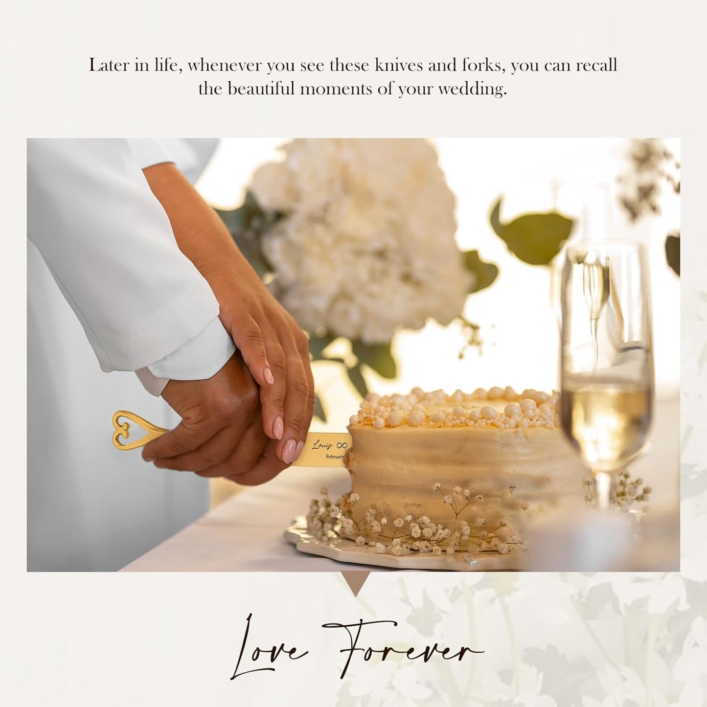 Personalized Wedding Cake Knife and Server Set Engraved Gold Cake Cutter Server Forks Custom Cake Cutting Set for Wedding Anniversary Engagement Birthday Gifts
