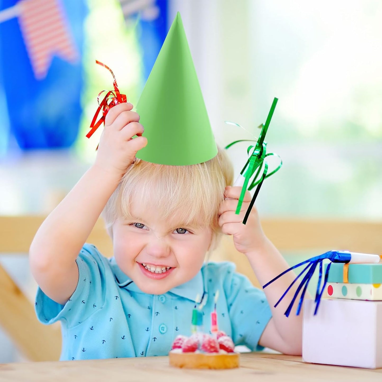 24 PCS Party Cone Hats DIY Birthday Paper Cone Hats for Kids and Adults Birthday, Baby Shower, Bridal Shower