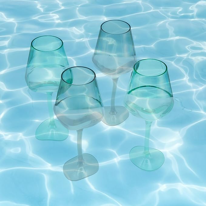 Acrylic Colored Wine Glasses | 2 Set | Shatterproof Tritan Drinkware, Unbreakable - European Design BPA-free plastic, Reusable, All Purpose Glassware, Floats on Water, Hand Wash 15oz (Muted Green)