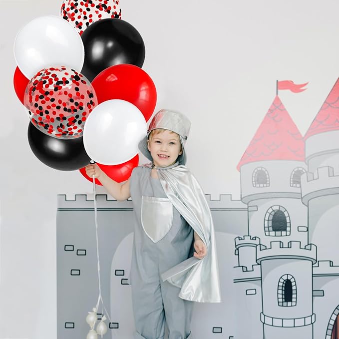 68Pcs Red Black White Latex Balloons 12 Inch with Black Red Confetti Balloons for Birthday, Wedding, Baby Shower, Graduation Poker Card Party.
