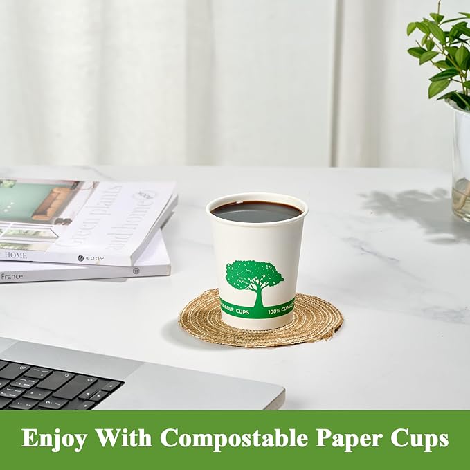 Vplus 400 Pack Compostable Paper Cups, 8 oz Paper Coffee Cups, Biodegradable Disposable Paper Cups, Eco-friendly Hot Drinking Cups for Party, Picnic,and Events