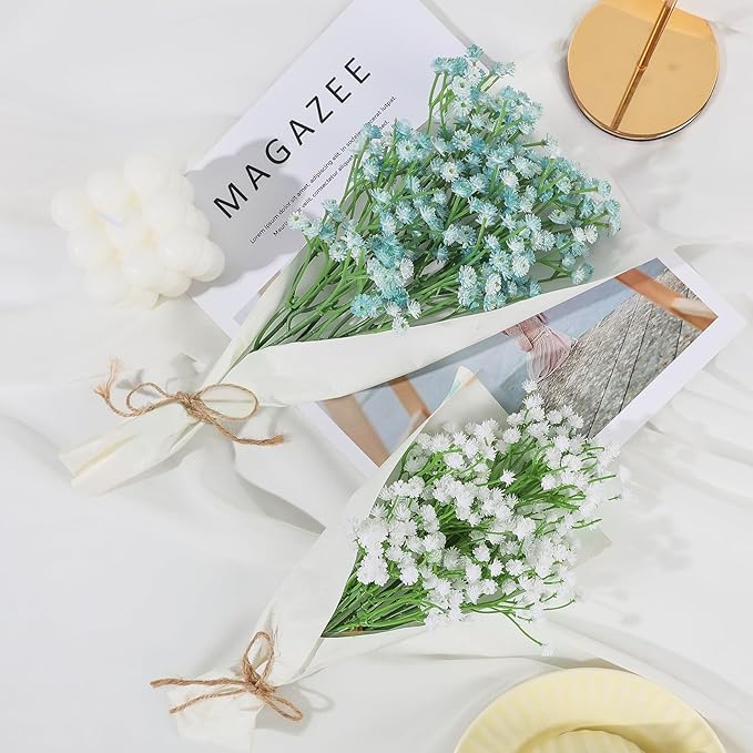 DEEMEI Babys Breath Artificial Flowers 10Pcs 30 Branches Fake Babys Breath Flowers Artificial Bulk Blue Gypsophila Bouquets Real Touch Faux Flowers for Wedding Floral Arrangement Party Home Decor