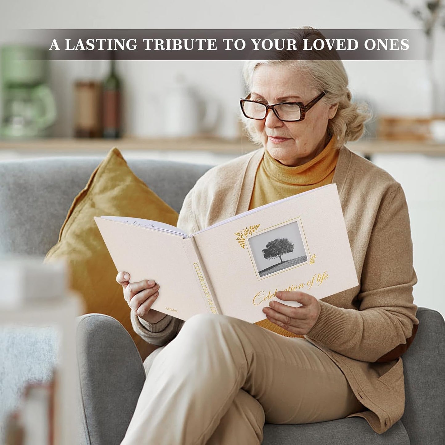 Lanpn Funeral Guest Book for Memorial Service, Linen Celebration of Life Registry Guest Book with Open Window, Memory Book for Funeral with Table Sign, Funeral Favors Sign in Books for Guests, Black