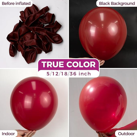 Bezente Burgundy Balloons Latex Party Balloons - 100 Pack 12 inch Round Helium Dark Ruby Retro Wine Chestnut Red Maroon Balloons for Valentines Day Birthday Casino Themed Cherry Party Decorations