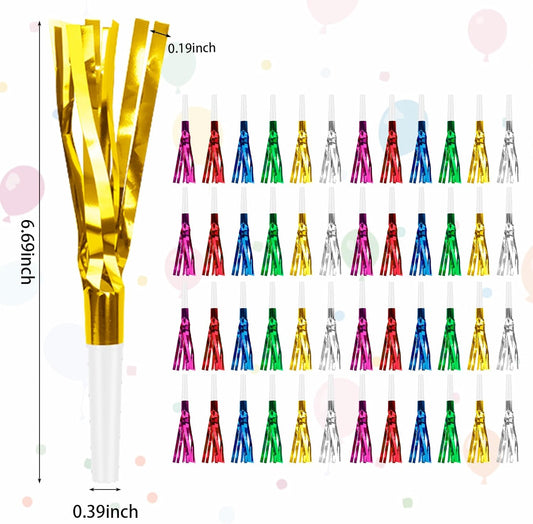 Colorful New Years Noise Makers 48 PCS NYE Party Blowers Blowouts New Years Eve Games Favors Supplies Birthday Pep Rally for Adult Prank Graduation Sporting Events Horns Noisemakers Accessories